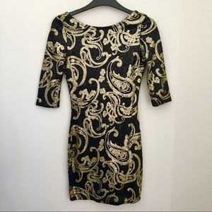 river island black and gold dress